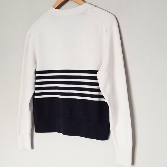 COS Striped Cardigan 100% Cotton V Neck Cream Black Relaxed Fit Size S Preppy - Picture 7 of 16